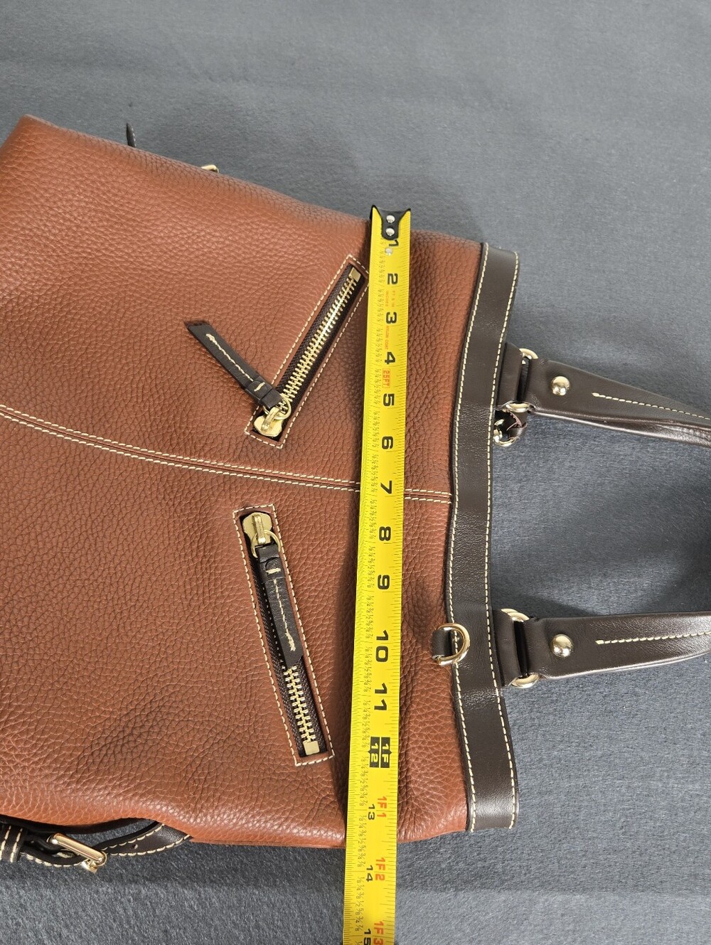 Dooney & Bourke Chestnut Brown Pebbled Leather Tote with Dark Trim - Picture 11 of 12